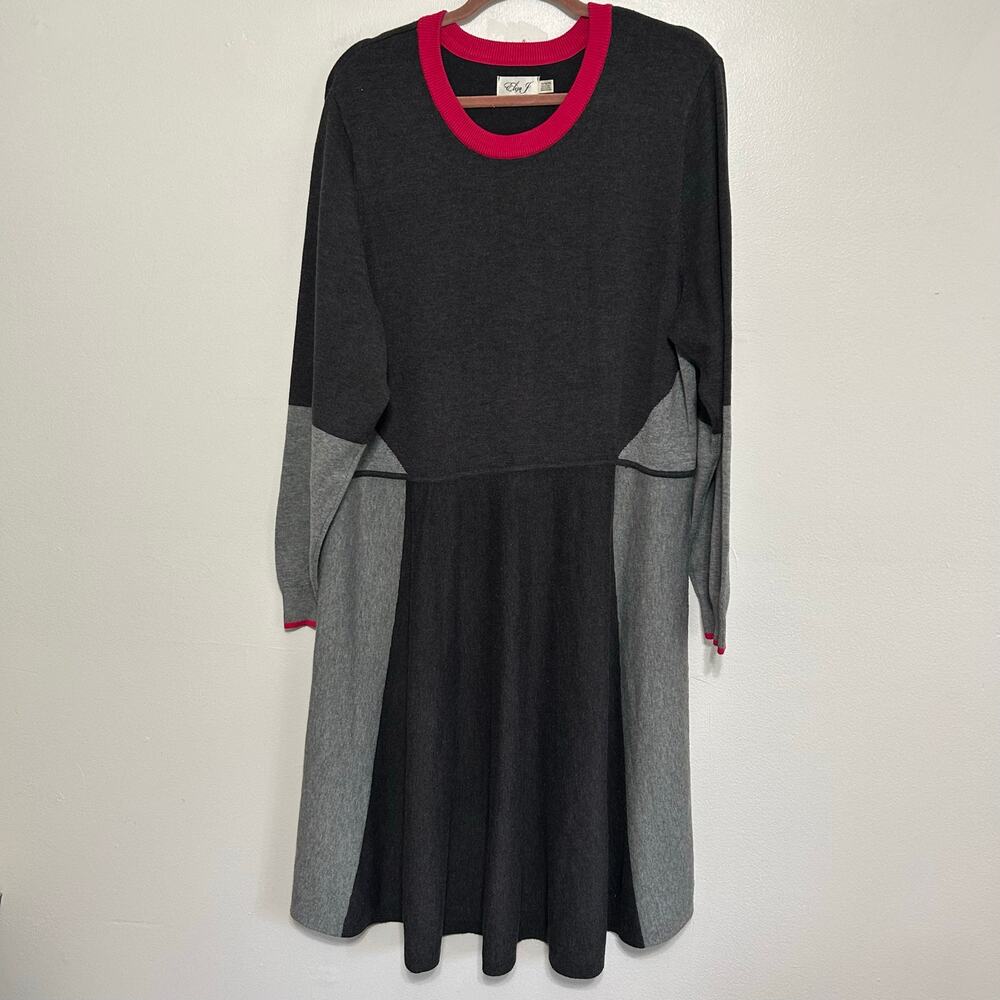 Eliza J Gray Dark Gray Colorblock Knit Dress 3X